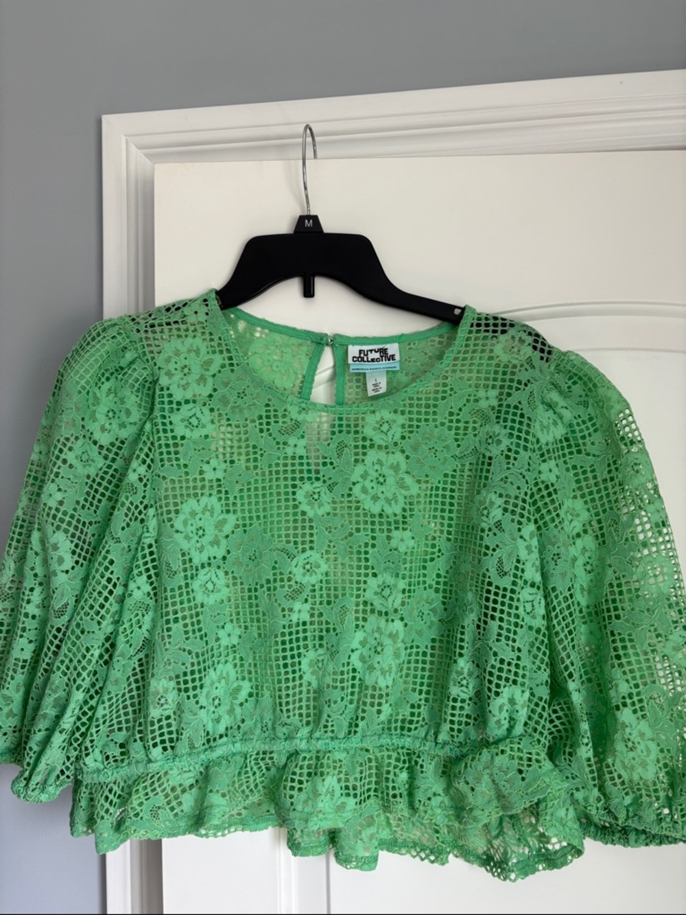 Future collective Green Lace Peasant Top